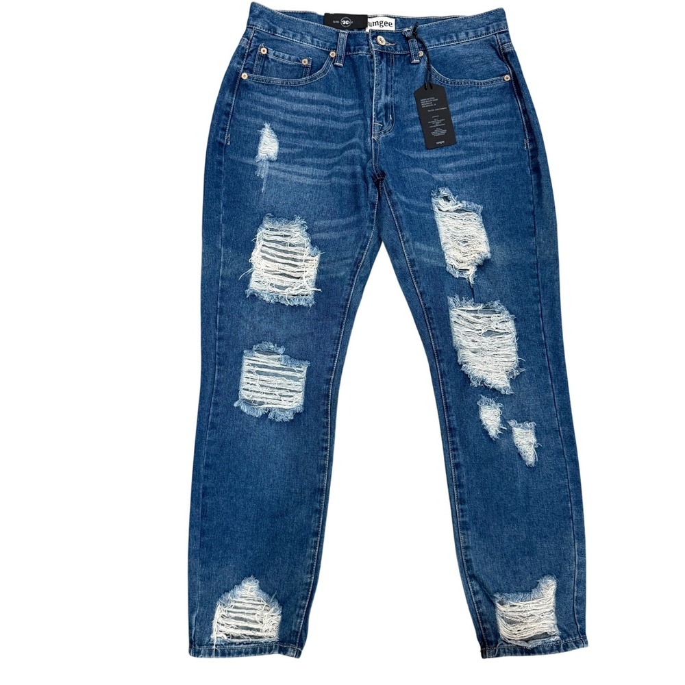 Umgee‎ Boyfriend Jeans Women 30 Medium Wash Blue Distressed Ripped Denim  NEW